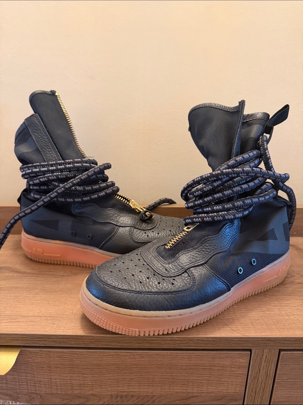 Nike Air Force 1 Black Leather High-Top Women's Sneakers with Gum Sole